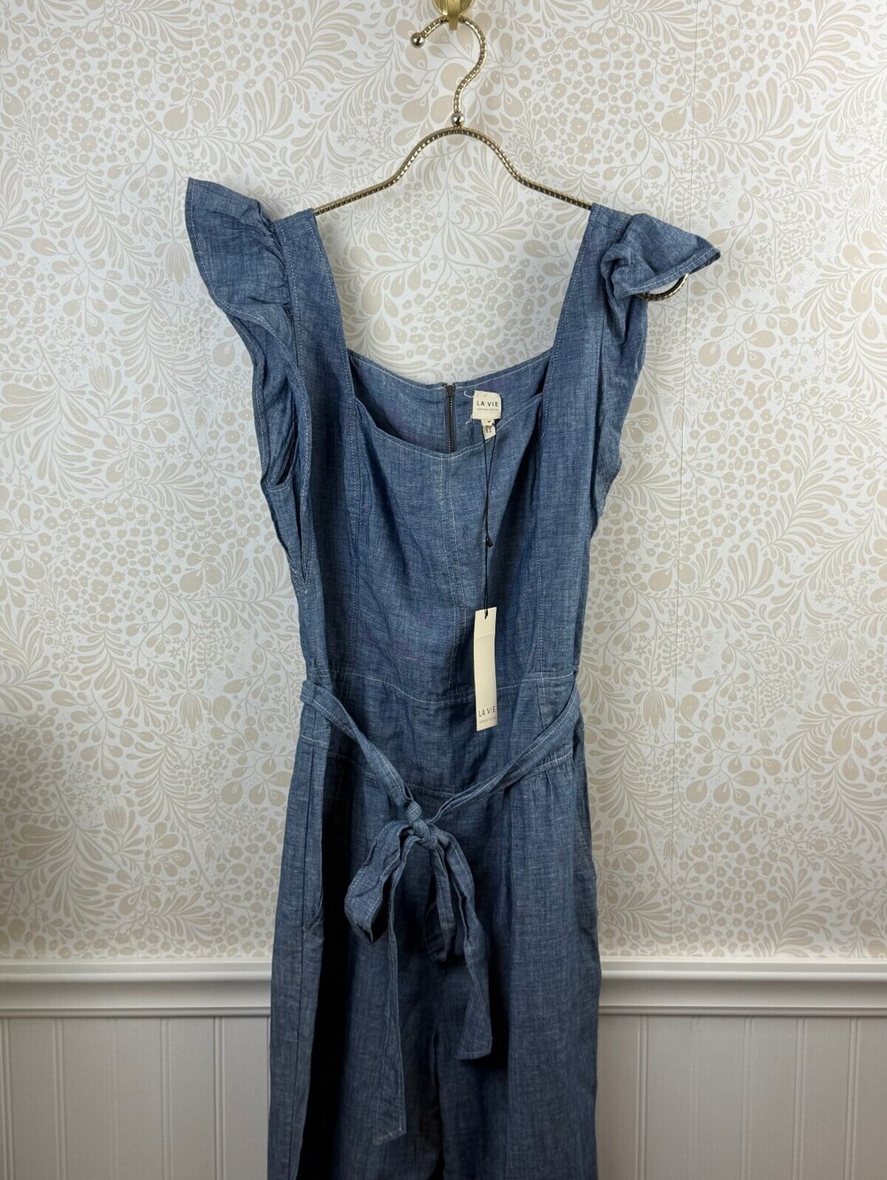 La Vie Rebecca Taylor Chambray Linen Sleeveless Jumpsuit - Size - Medium - NWT - Picture 12 of 12